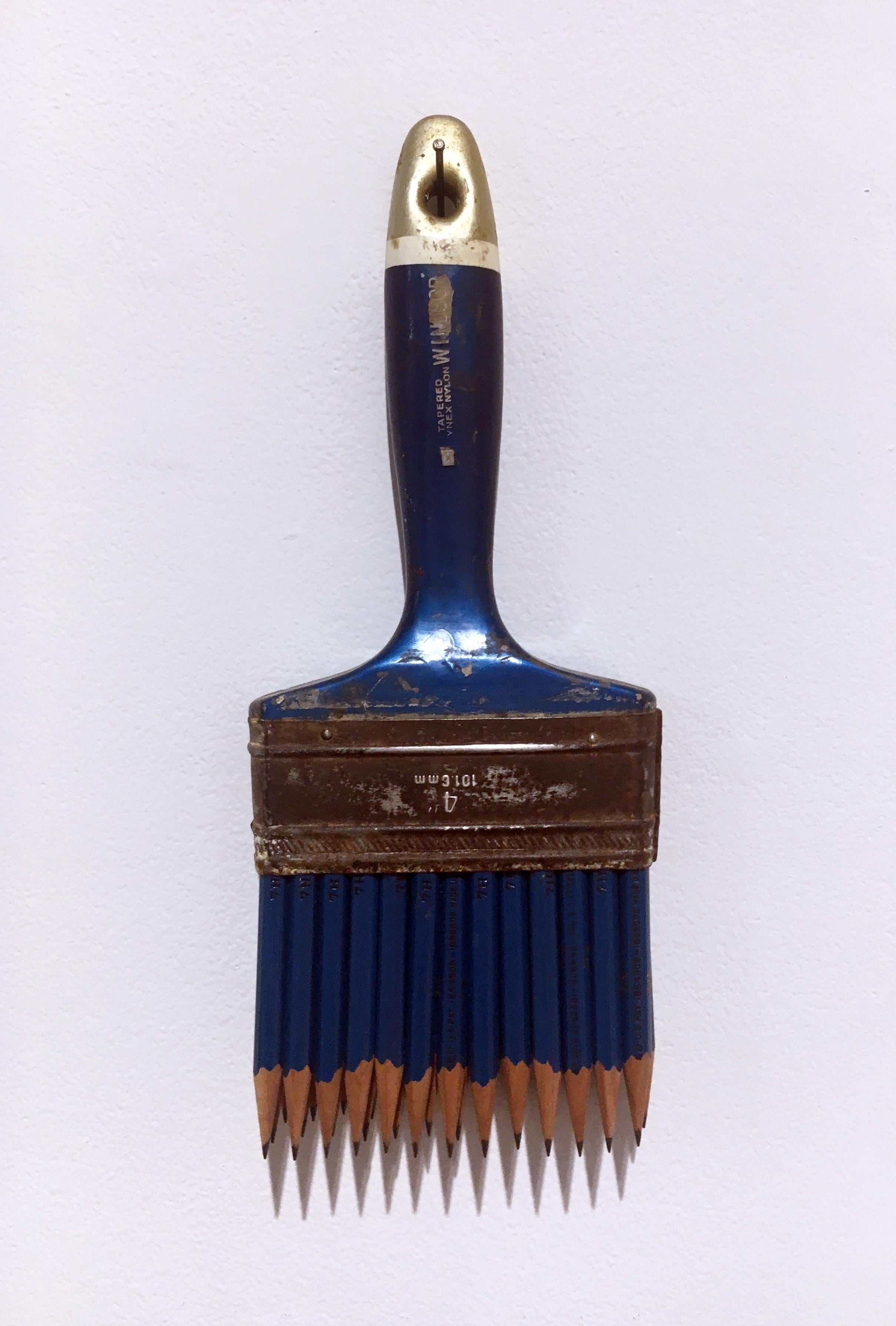 Howard Jones Abstract Sculpture – "Pencil Brush", Contemporary Mixed Media Surrealist Sculpture with Metal, Wood