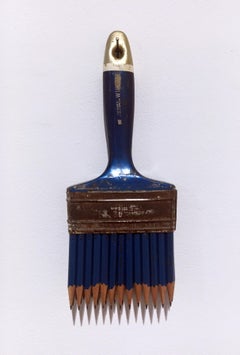 "Pencil Brush", Contemporary Mixed Media Surrealist Sculpture with Metal, Wood