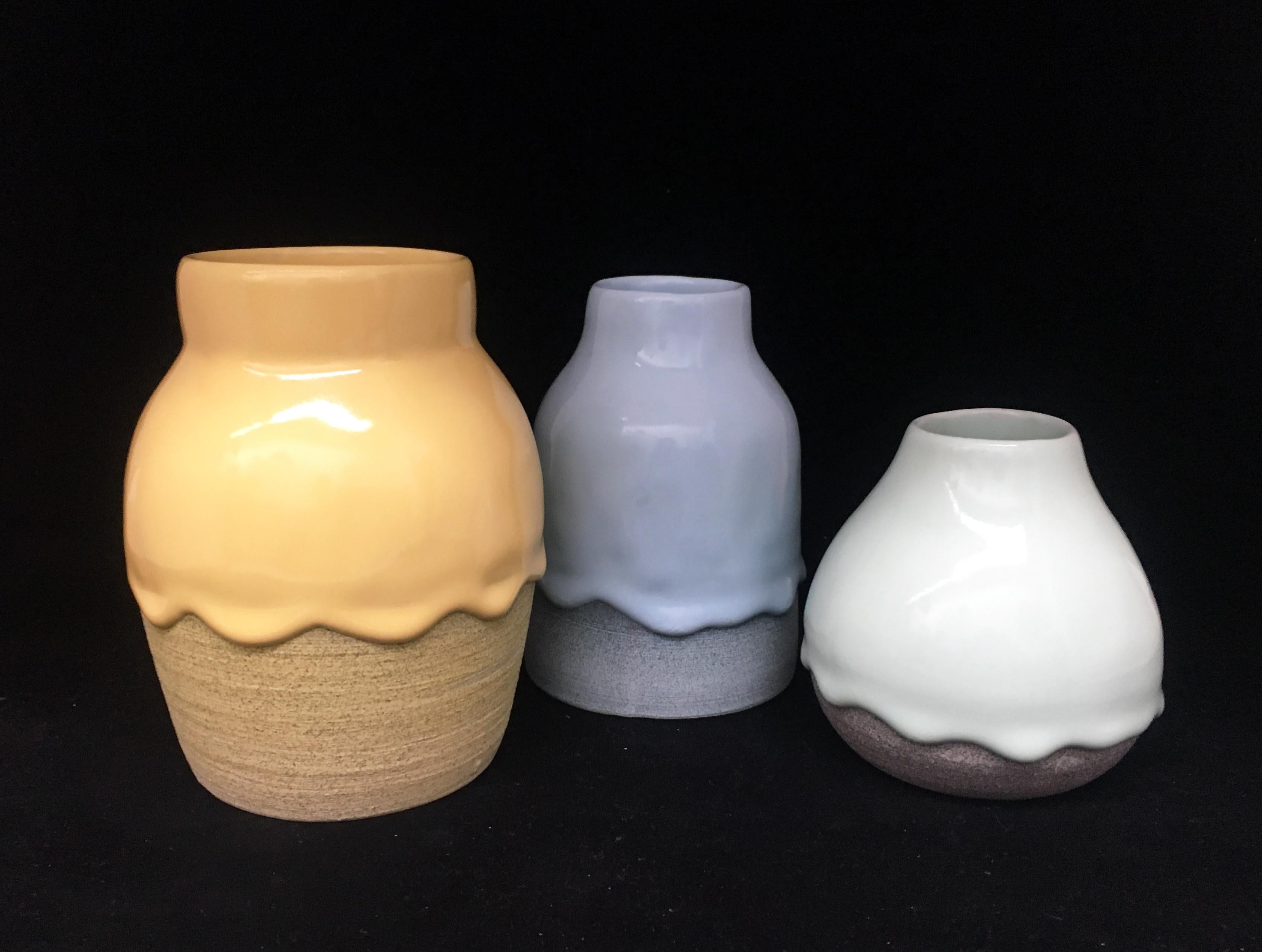 Brian Giniewski Abstract Sculpture - Set of Three Ceramic Vessels, Contemporary Design, Colorful Glazed Stoneware