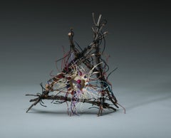 Comet 150, Mixed Media Textile Sculpture with Waxed Linen, Wood, and Minerals