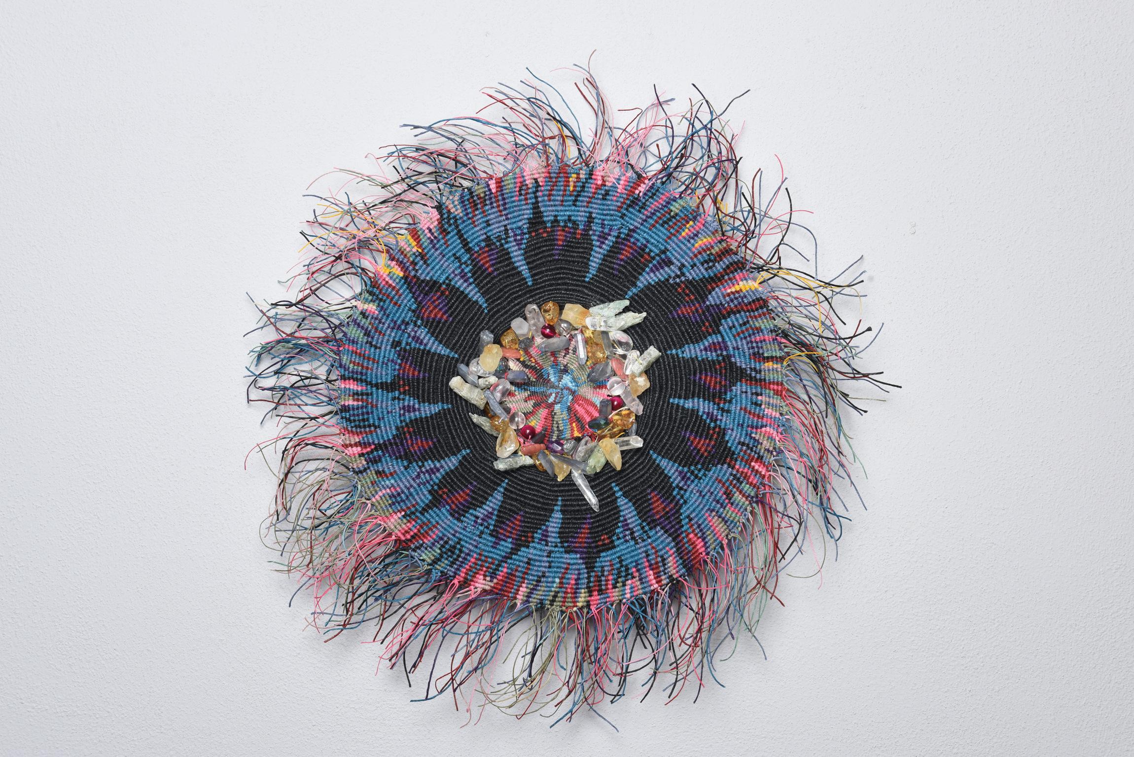 "this work is from self-taught traditional textile techniques begun in childhood and pursued throughout my domestic life. Knotting is a recent acquisition in my skill set and came from direct observation of the work of Jane Sauer, a former studio