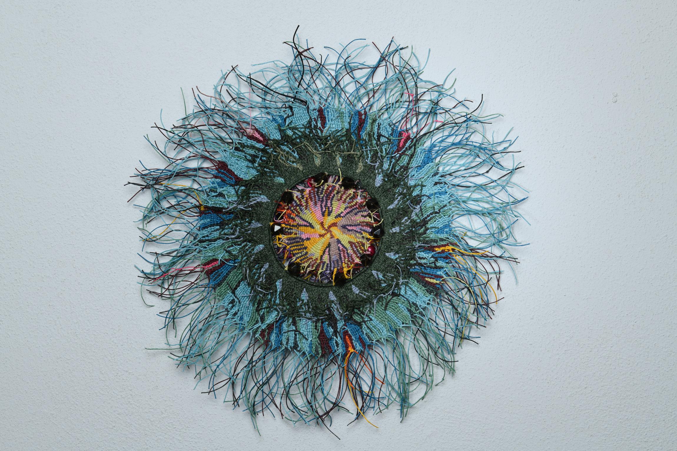 Sun Smith-Forêt Abstract Sculpture - Contemporary Mixed Media Textile Sculpture with Linen and Semi Precious Stones