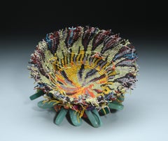 "Bowl with Jade Bottom", Contemporary Mixed Media Textile Sculpture with Stones
