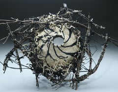 Contemporary Mixed Media Sculpture with Waxed Linen and Found Objects