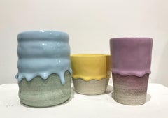 Set of Three Ceramic Vessels, Contemporary Design, Colorful Glazed Stoneware