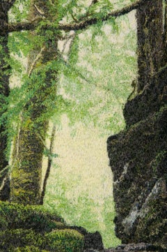 "Mossy Path", Contemporary, Framed, Embroidery, Photorealism, Nature, Landscape