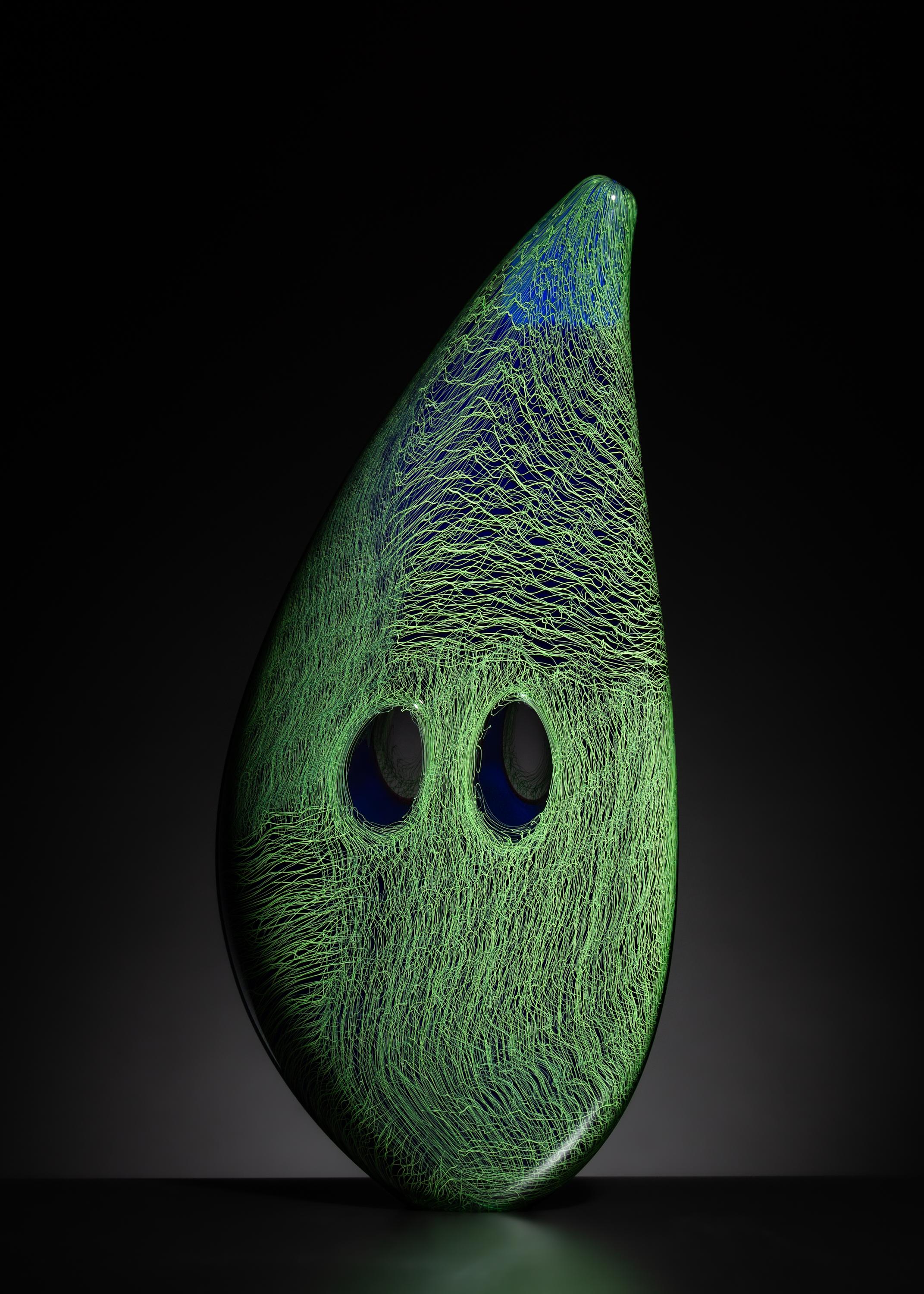 Benjamin Cobb Abstract Sculpture - "Blue Green Patchwork Mussel", Contemporary, Blown, Glass, Sculpture, Organic 