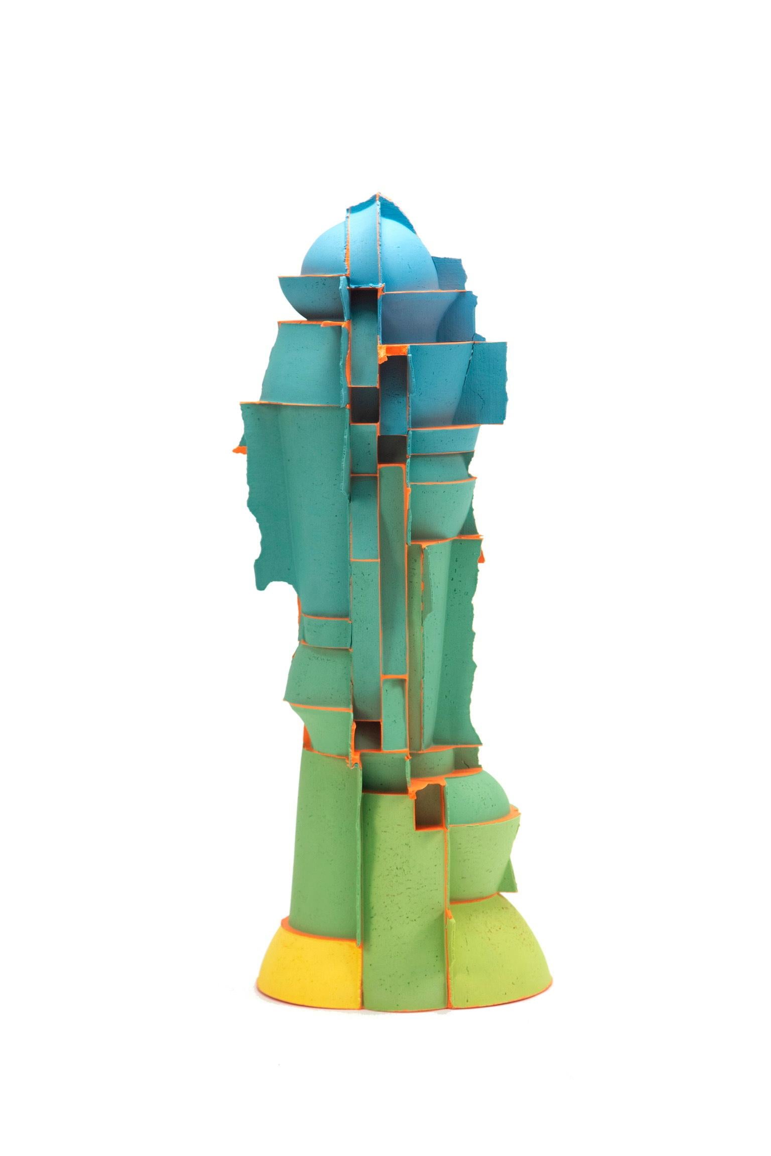 Kyle Johns Abstract Sculpture - "Untitled, Tall Blue Top", Contemporary, Ceramic, Sculpture, Colored Porcelain