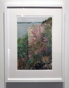 "Frühling, Flussansicht", Farbstift, Zeichnung, Archivpapier, gerahmt, Nature