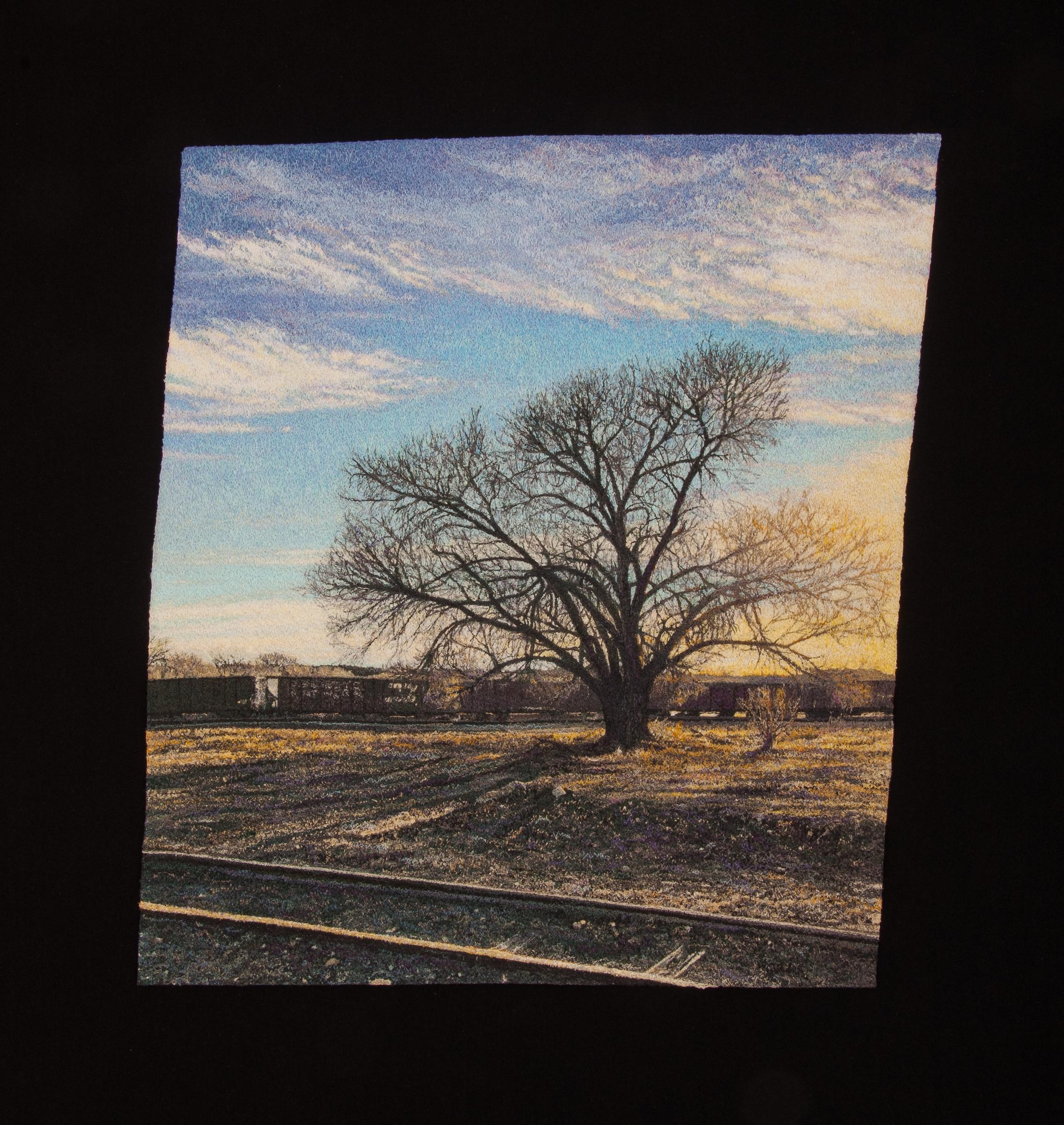 "Winter Cottonwood", Contemporary, Framed, Embroidery, Landscape, Photorealism - Art by Carol Shinn