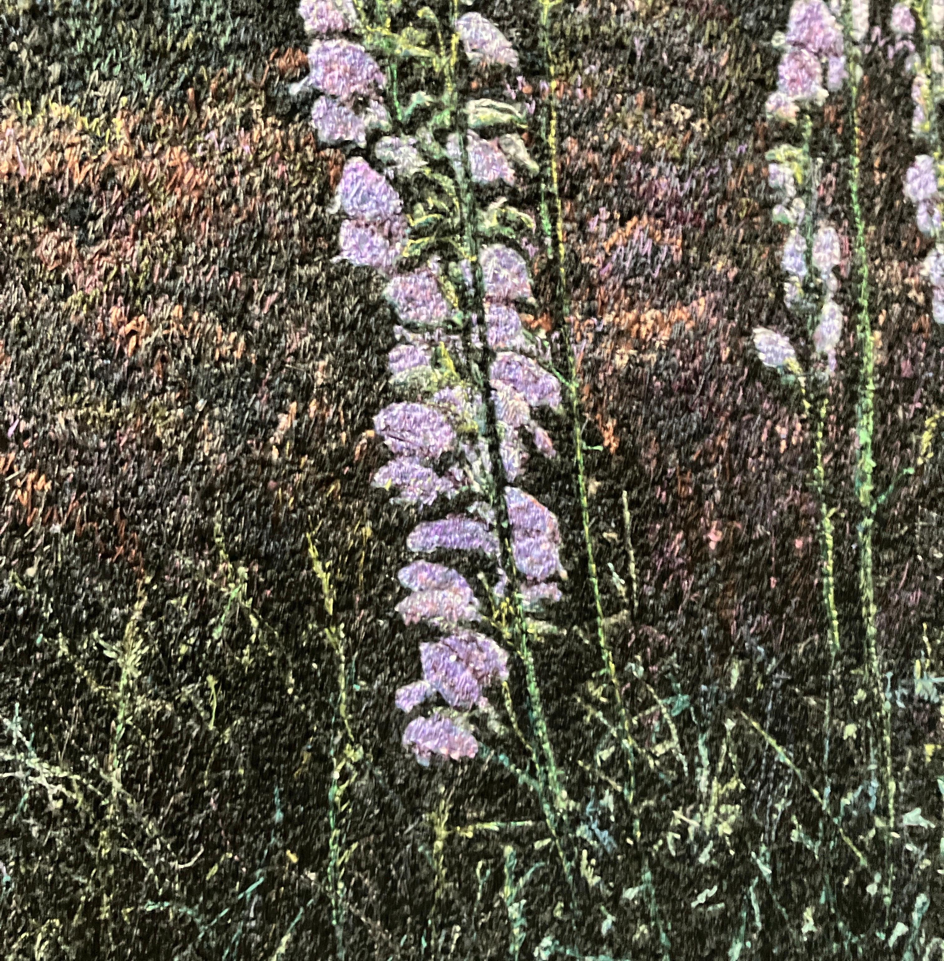 Fotorealistische Landschaftsstickerei, Blumen, Nature, gerahmt, Sonnenaufgang Penstemons im Angebot 3