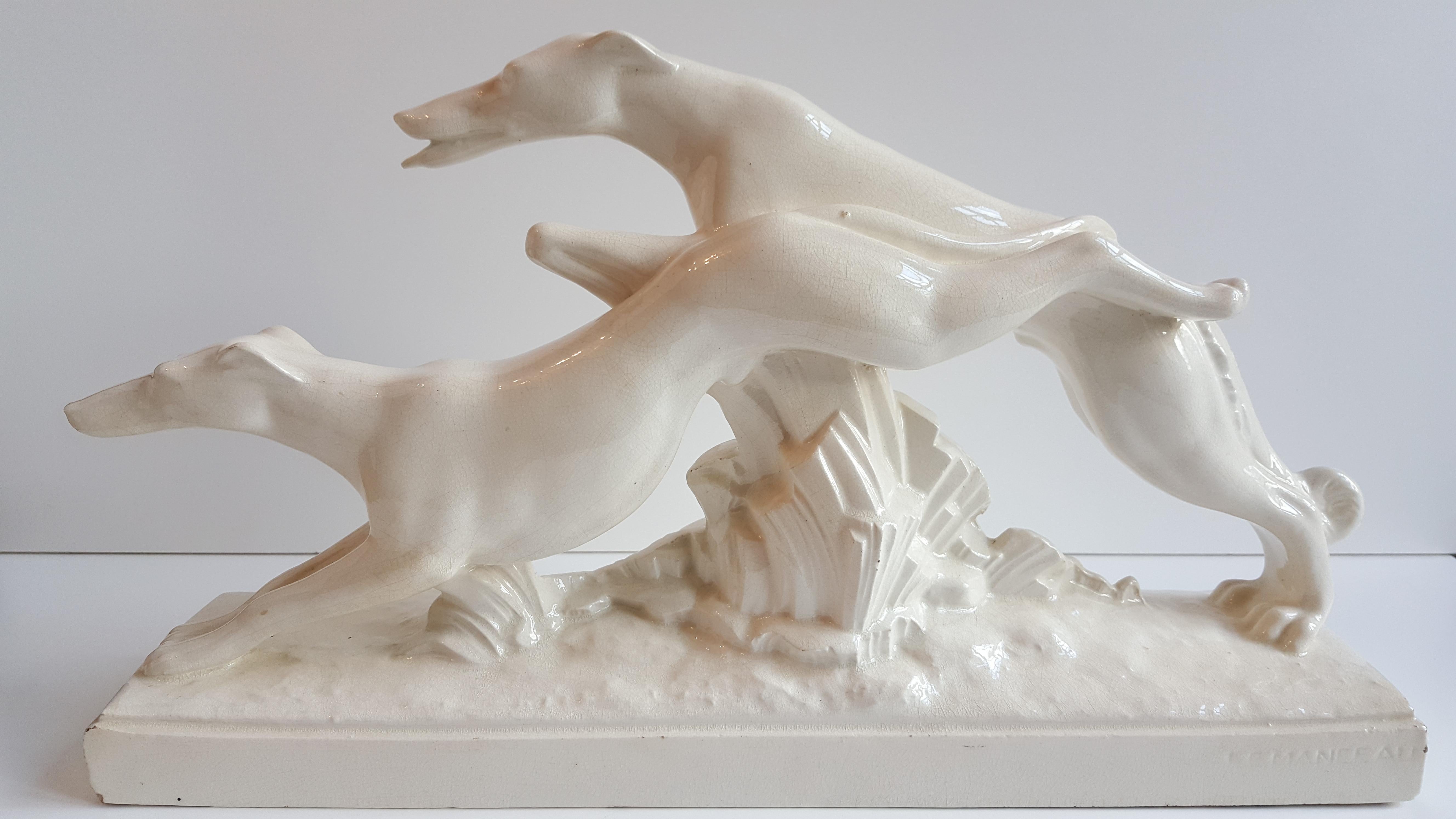 Greyhounds - Sculpture by LEMANCEAU Charles