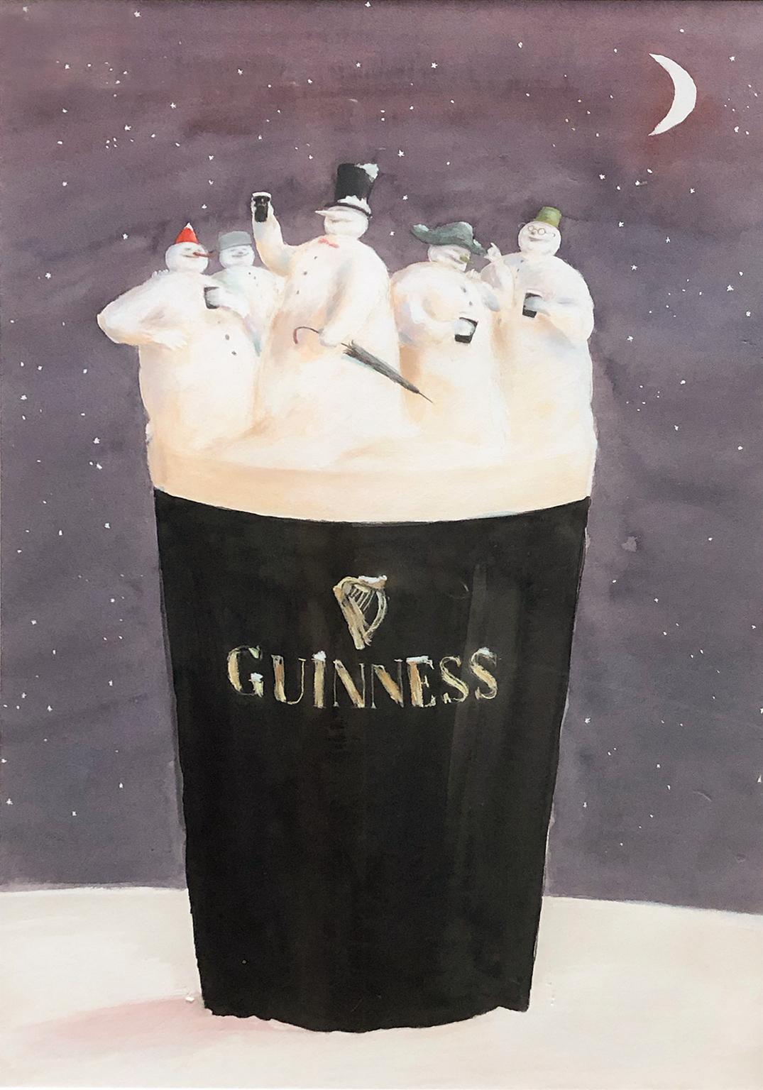 This is a rare original piece of commercial illustration for a Guinness advertisement by British artist Michael O'Shaughnessy. Circa 1980s we do not know if this was a published illustration or not, the item is unsigned.

Michael O'Shaughnessy is a