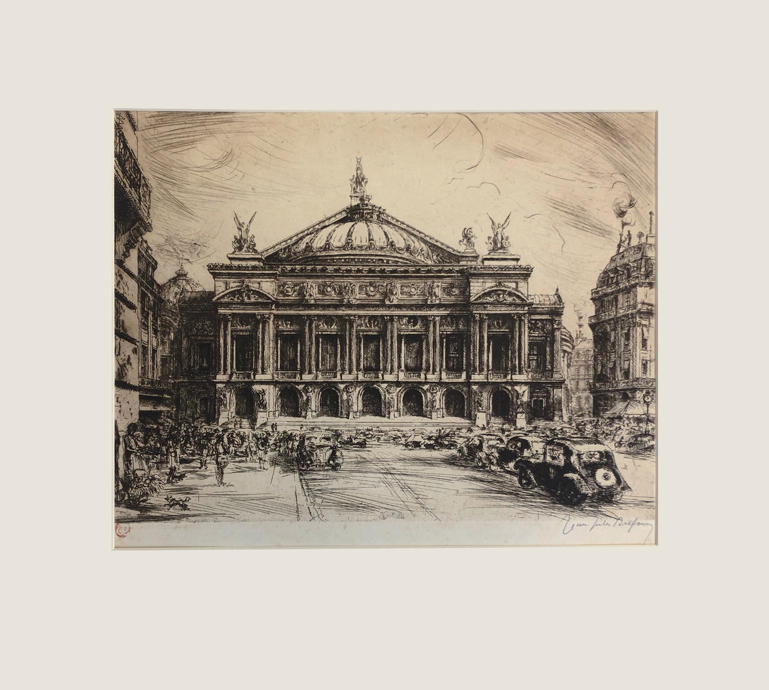 Jean-Jules Dufour Landscape Print – Jean Jules Dufour (French 1889 - 1945) - The Palais Garnier Opera House, Paris