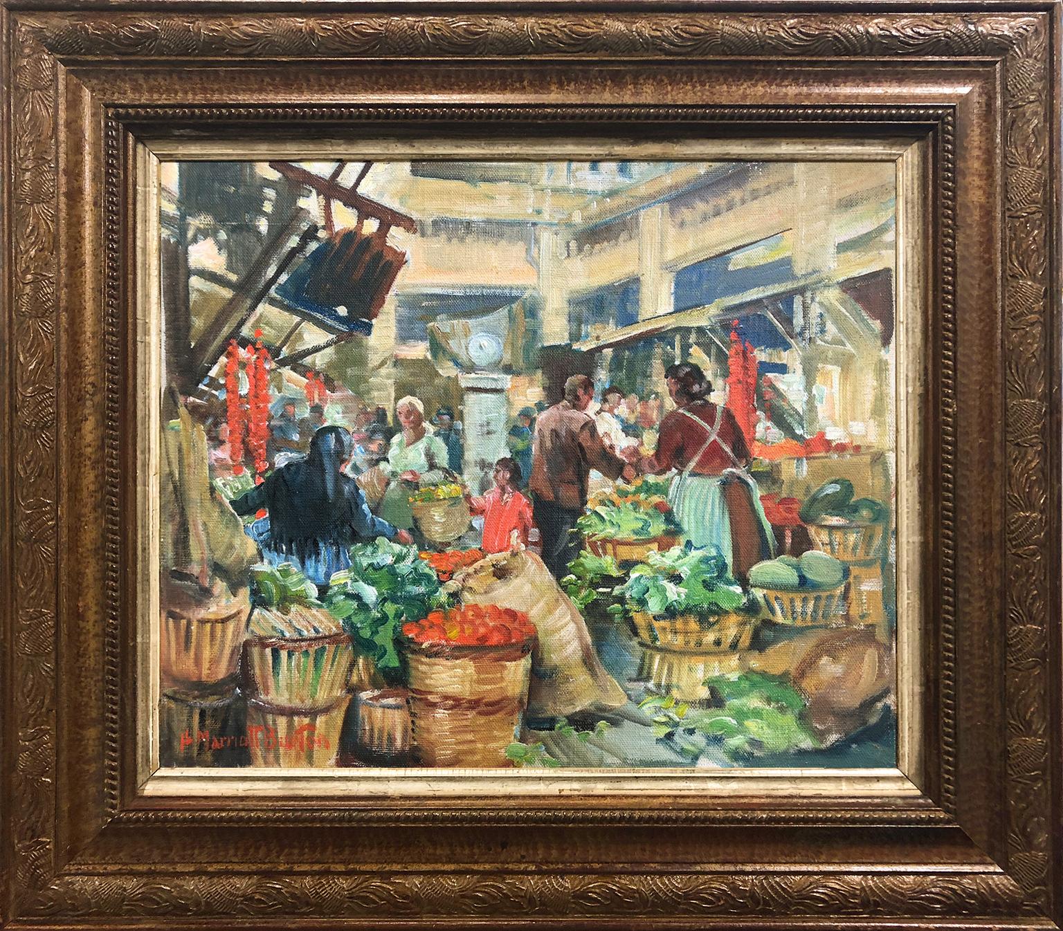 Market Scene - Mercado de Santa Catalina, Palma, Spain (December 1957) - Painting by Harry Marriott-Burton