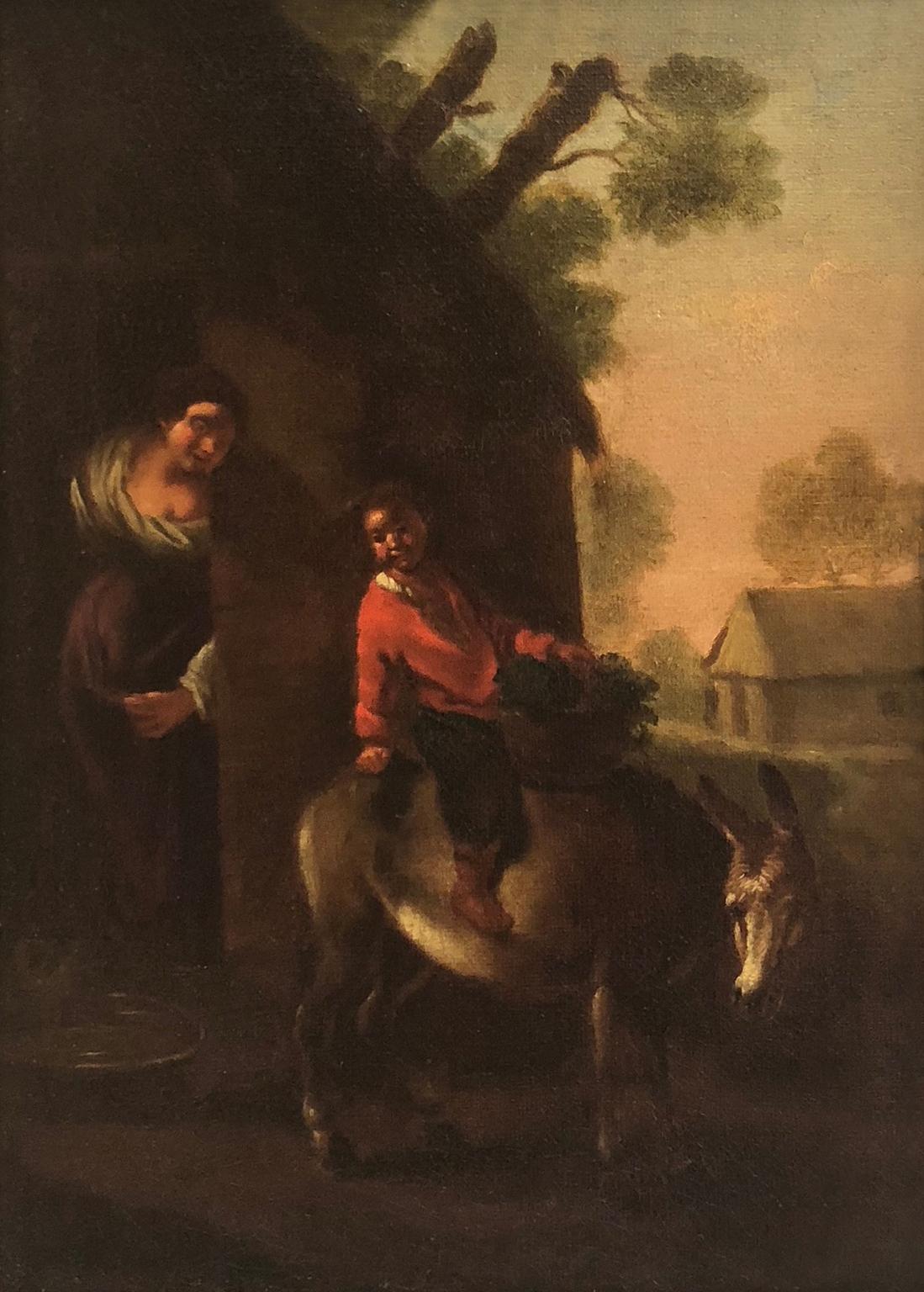Boy on Donkey - Flemish School 17th Century - Painting by Unknown