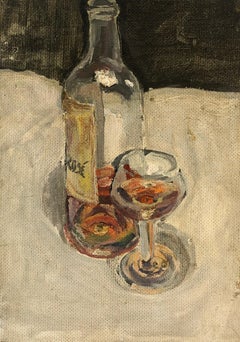 A bottle of Rosé - 1940s Oil on board still life by Cuthbert Julian Orde