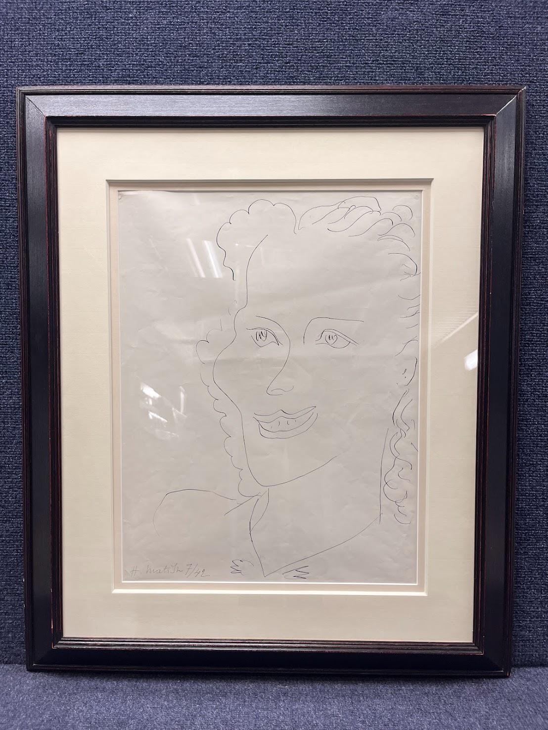 This beautiful Henri Matisse Drawing 'Femme souriante'' was conceived in July of 1942. It is in excellent condition, signed and dated 'H. Matisse 7/42.' on the lower left hand corner. The materials include India ink on paper.

Provenance: 
Galerie