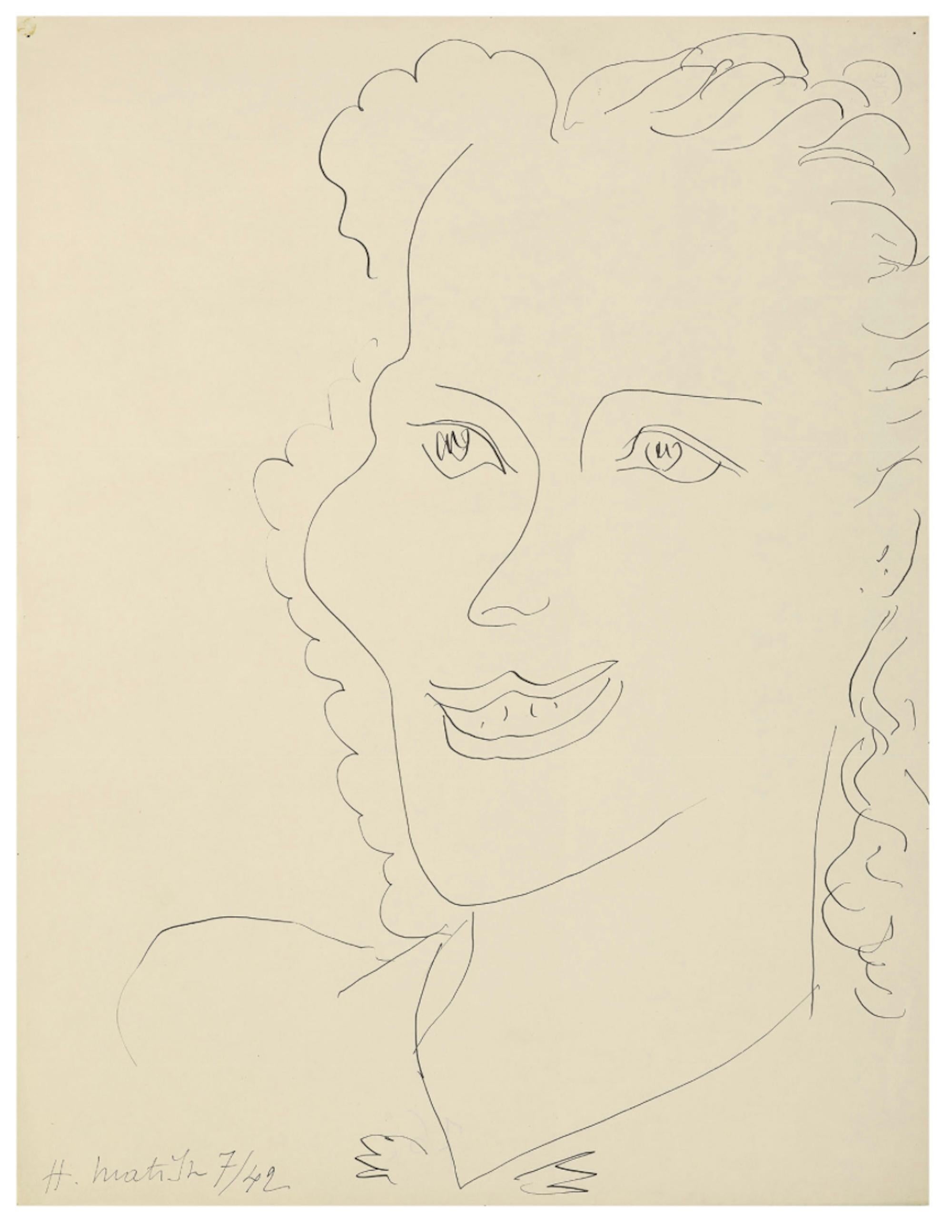 Henri Matisse (1869-1954)
'Femme souriante' 

This beautiful Henri Matisse Drawing 'Femme souriante'' was conceived in July of 1942. It is in excellent condition, signed and dated 'H. Matisse 7/42.' on the lower left hand corner. The materials