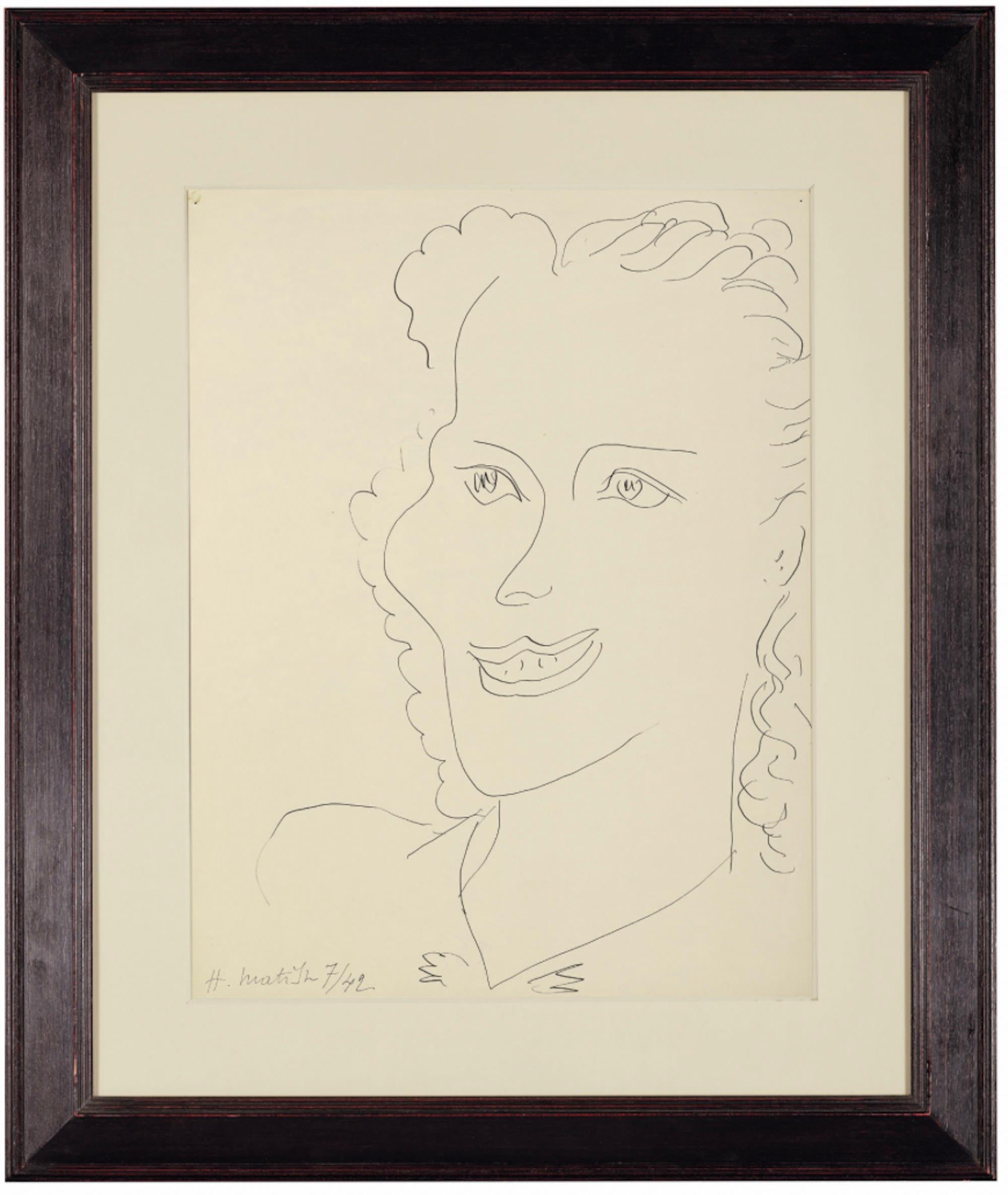 Henri Matisse Drawing 'Femme souriante' Pen and India Ink Drawing on Paper 1942 For Sale 1