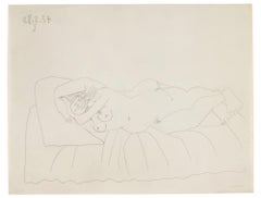 Pablo Picasso Drawing 'Nu couché endormi' Graphite Drawing 1954