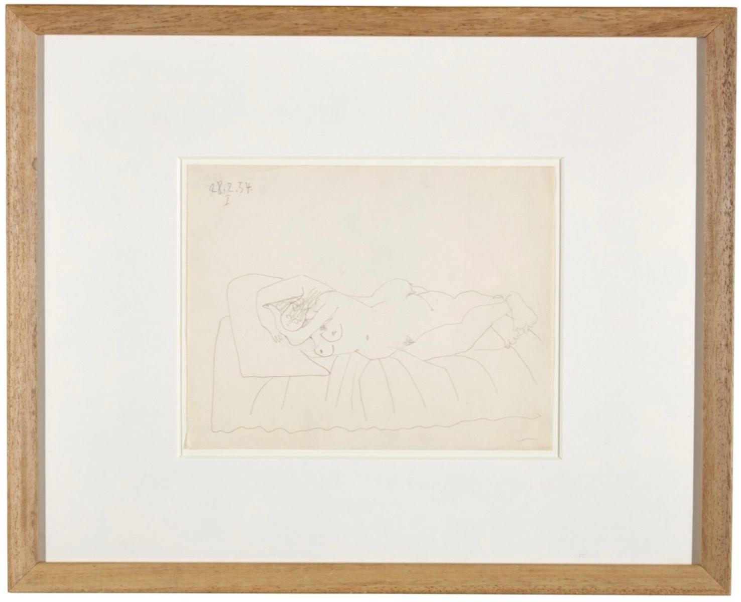Pablo Picasso Dessin 'Nu couché endormi' Dessin au graphite 1954 en vente 1