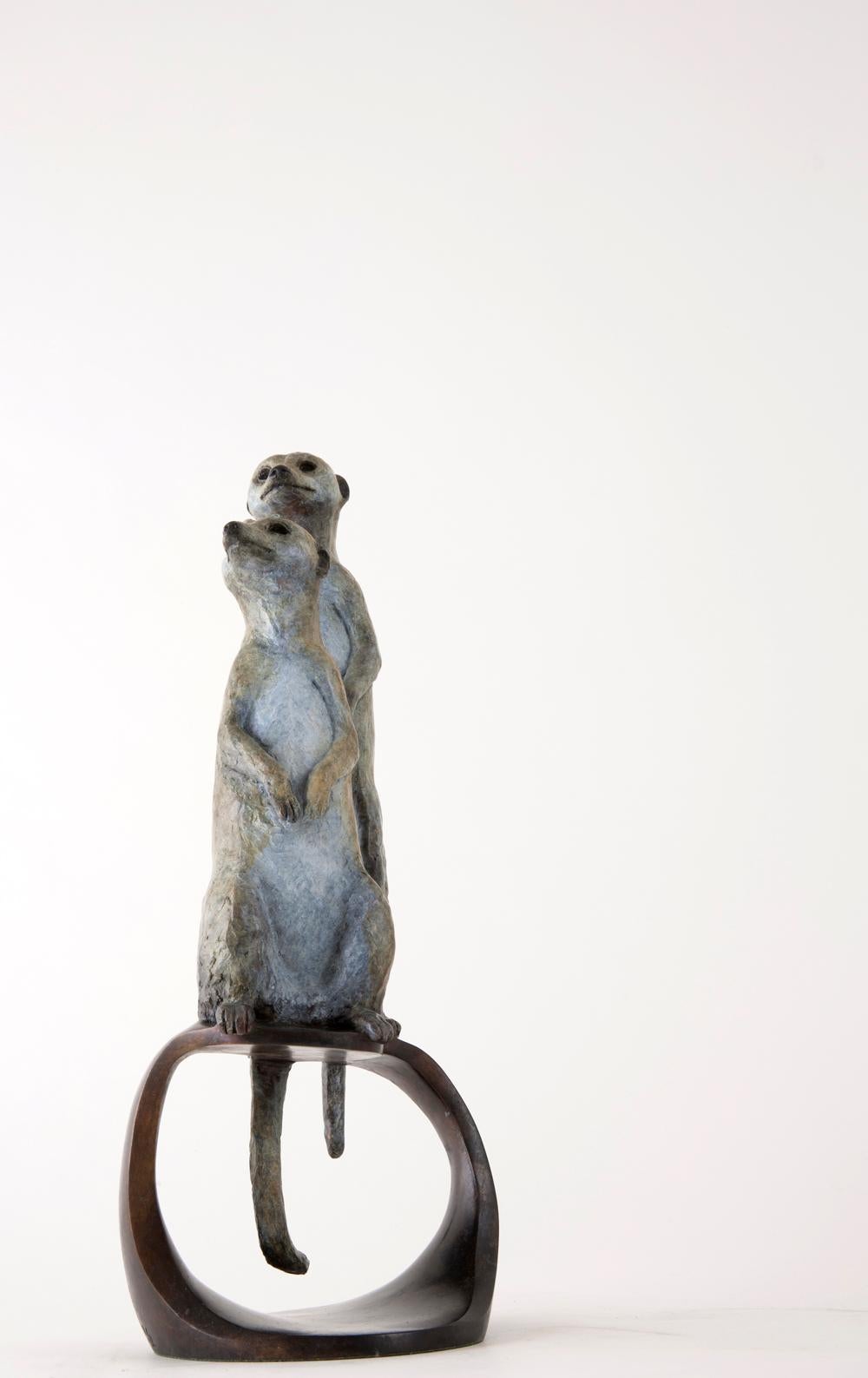 Meerkats - Gold Figurative Sculpture by Vivien Mallock