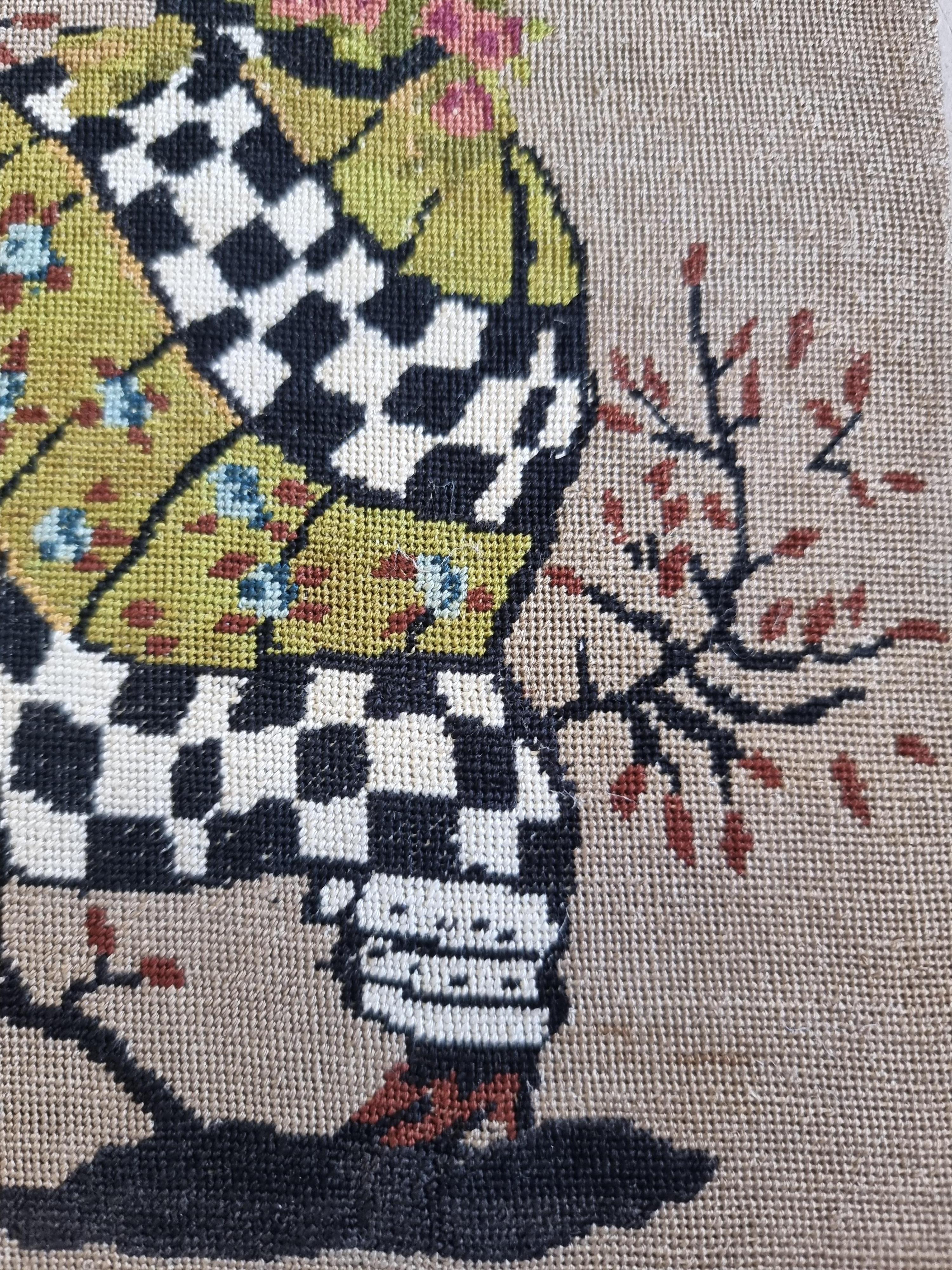 Mädchen mit Blumen Wiehler Handmade Gobelin Wandteppich Grün Braun Beige Weiß Rosa im Angebot 1