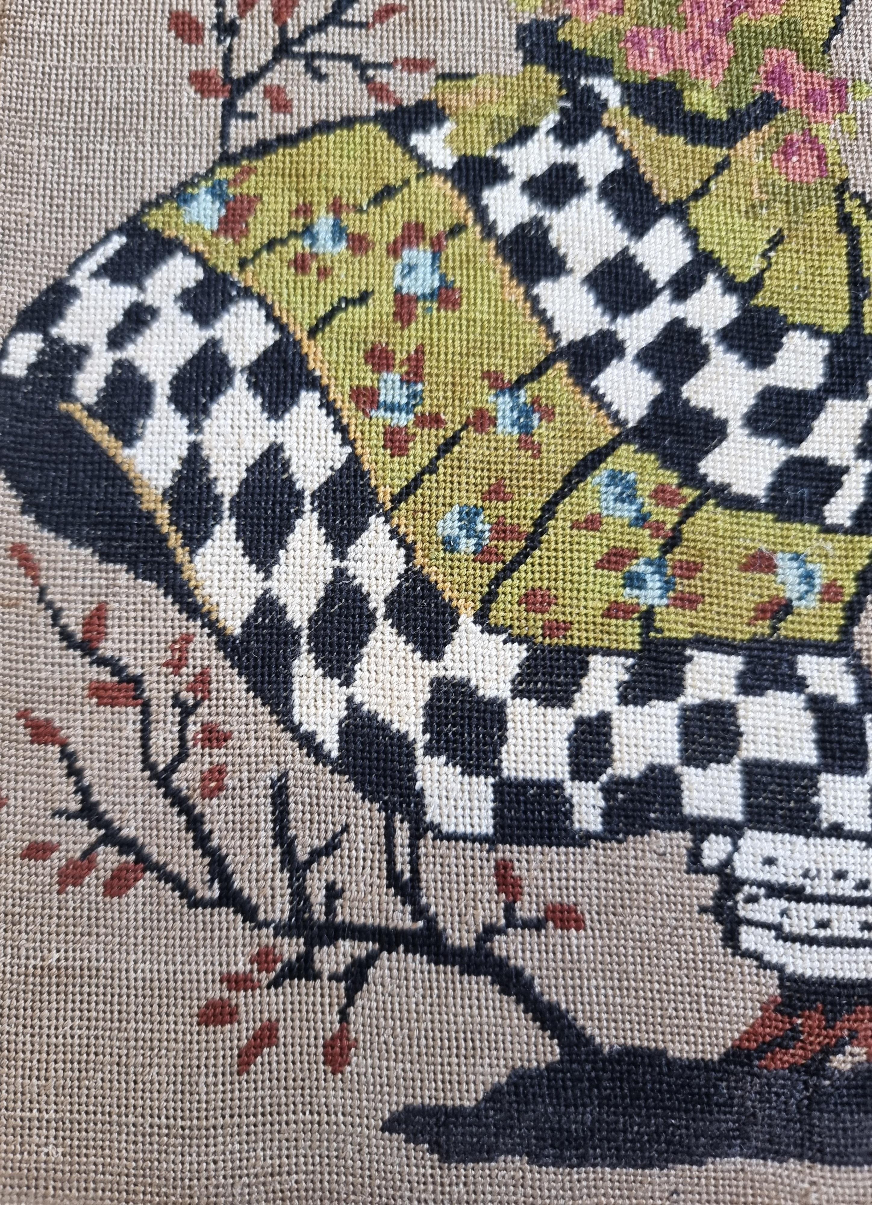 Mädchen mit Blumen Wiehler Handmade Gobelin Wandteppich Grün Braun Beige Weiß Rosa im Angebot 3
