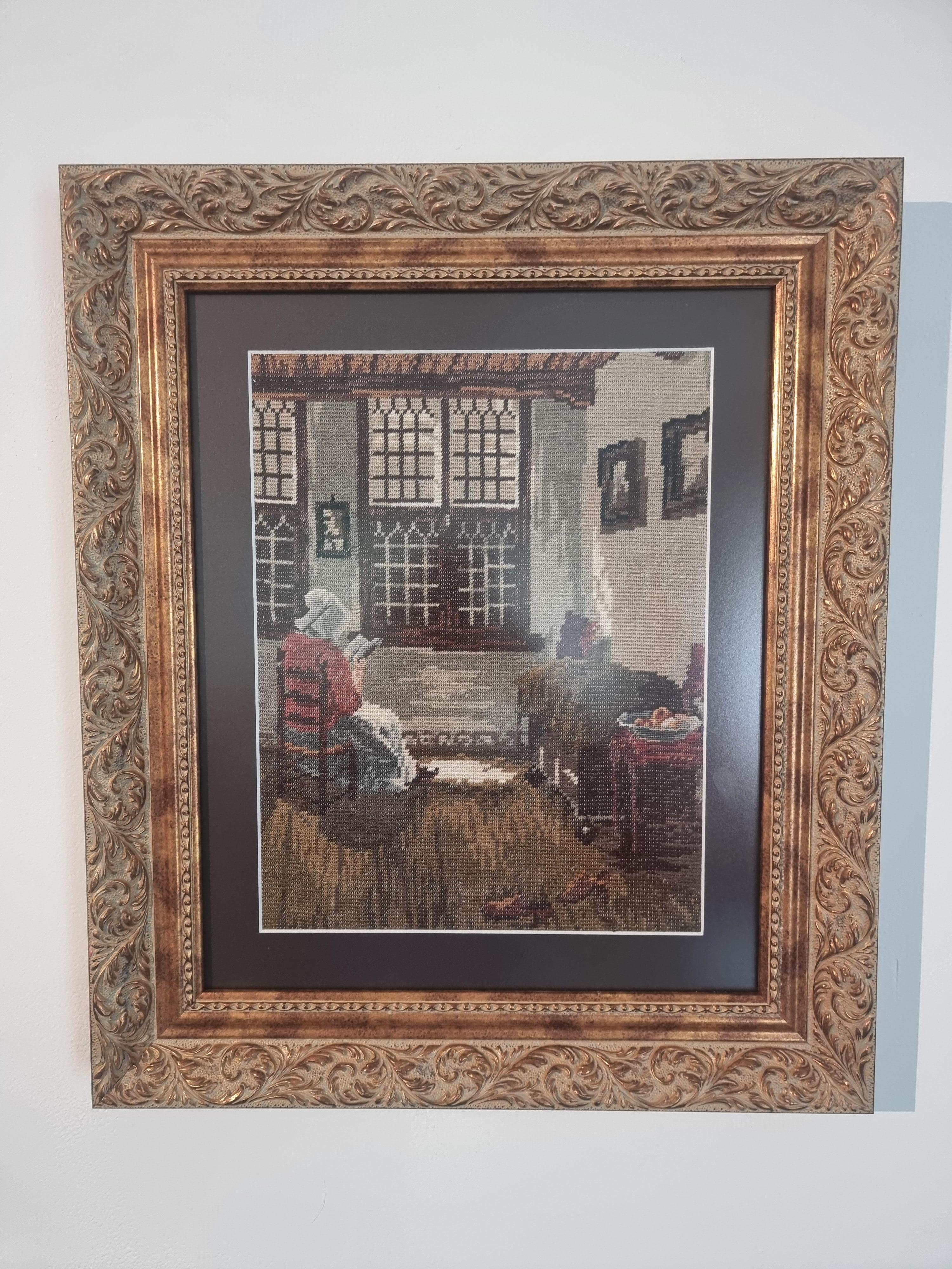 Sainte femme - Whiting Tapisserie artisanale en Gobelin Brown White Pink Blue Black Grey en vente 3