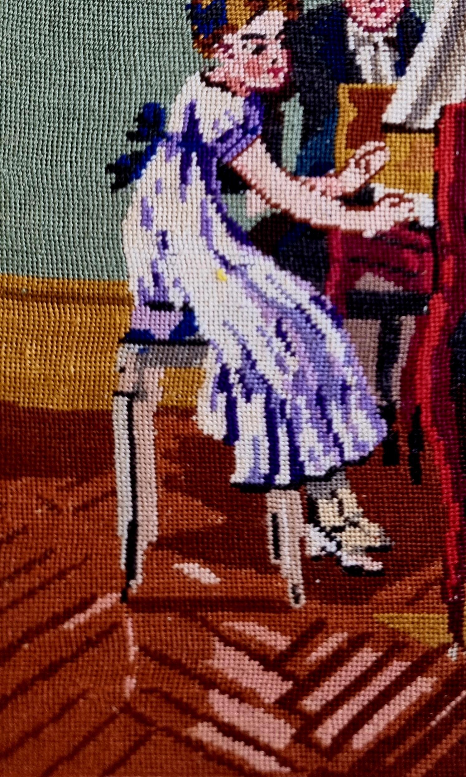 Klavierstunde  Wiehler Handmade Gobelin Wandteppich Braun Weiß Rosa Blau Schwarz Grau im Angebot 2