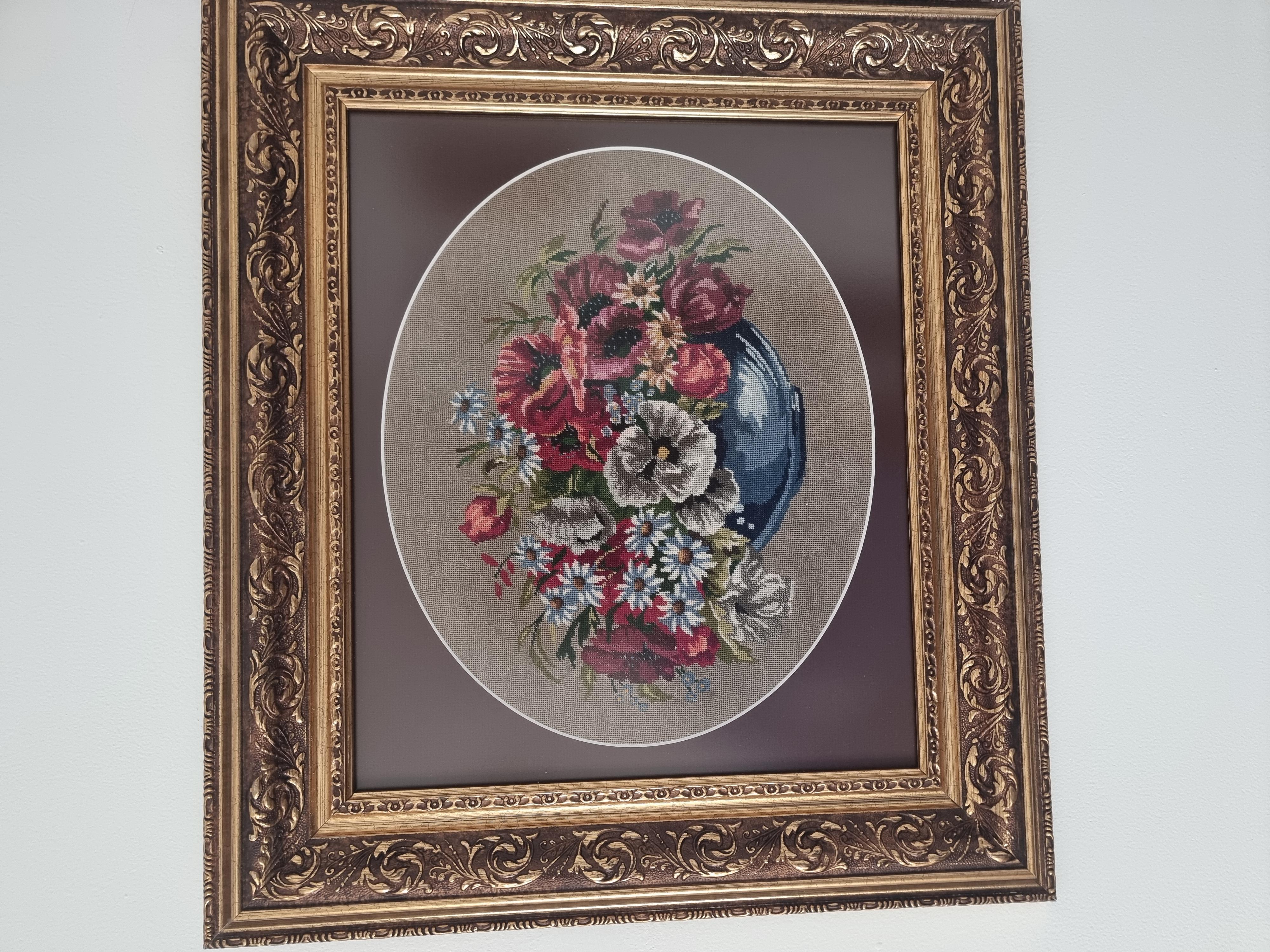 Fleurs natures mortes Wiehler tapisserie Gobelin faite à la main vert rouge beige blanc rose en vente 1