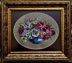 Flores Naturaleza Muerta Wiehler Tapiz Gobelino Hecho a Mano Verde Rojo Beige Blanco Rosa