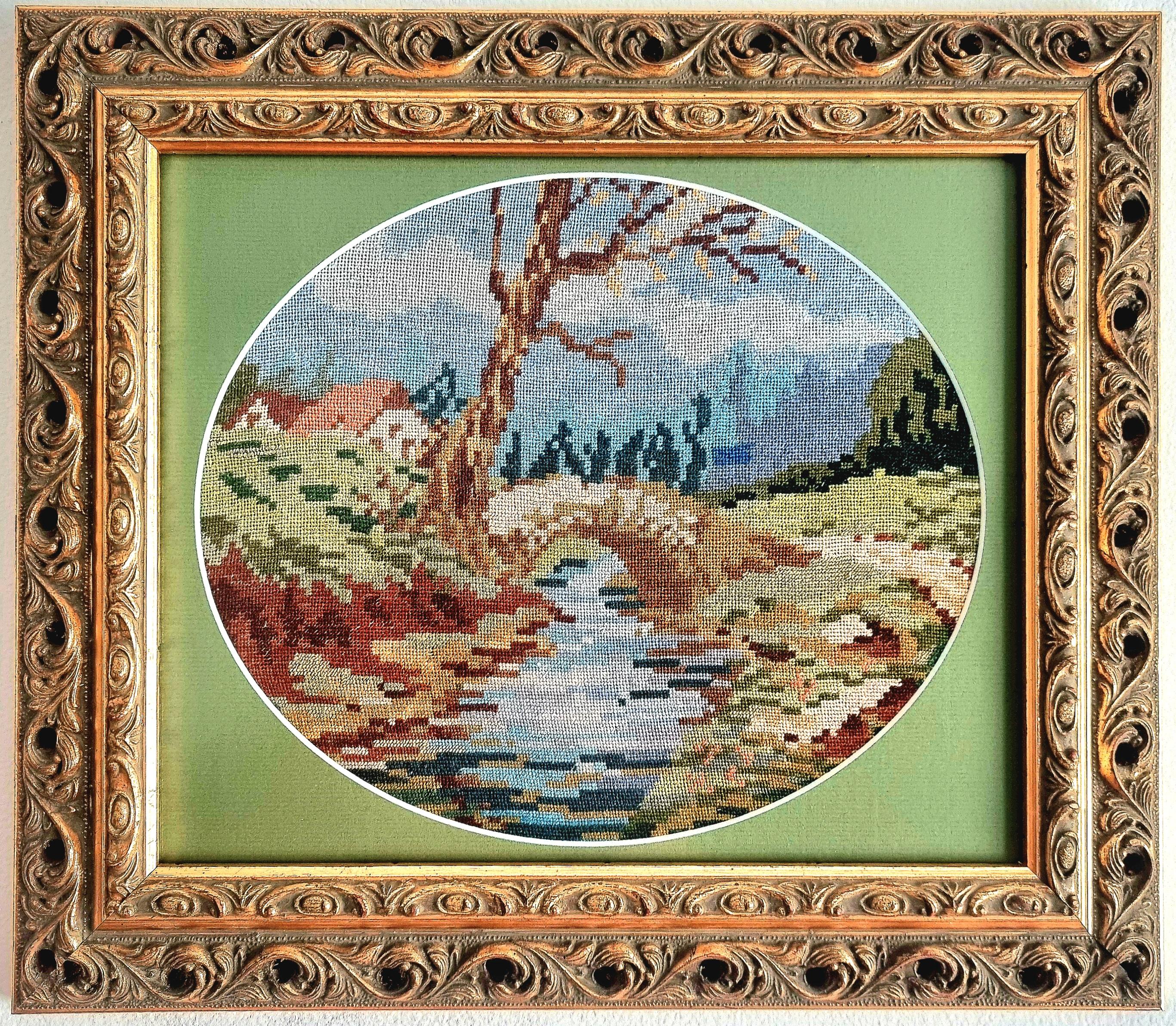 Paysage d'été - Wiehler, tapisserie Gobelin faite à la main vert rouge beige blanc rose