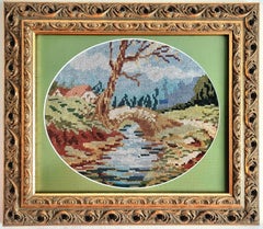 Paisaje de verano - Wiehler Tapiz de gobelino hecho a mano Verde Rojo Beige Blanco Rosa