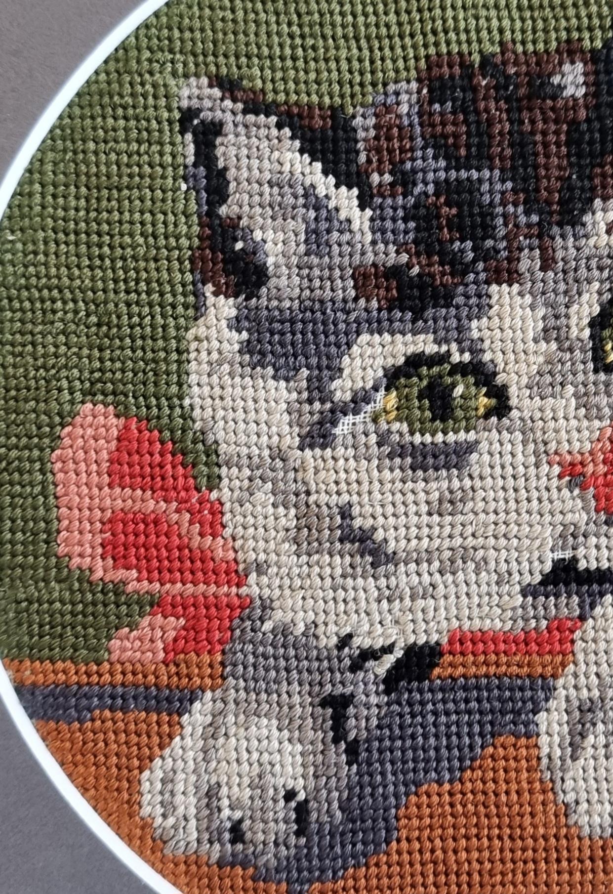 My Cat - Wiehler Tapisserie Gobelin faite à la main vert rouge beige blanc rose en vente 1