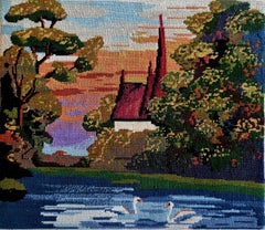 The Lake - Wiehler Handmade Gobelin Tapestry Green Red Beige White Pink