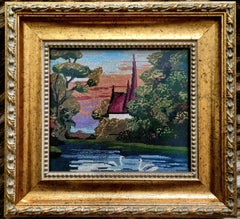 El lago - Wiehler Tapiz de gobelino hecho a mano Verde Rojo Beige Blanco Rosa