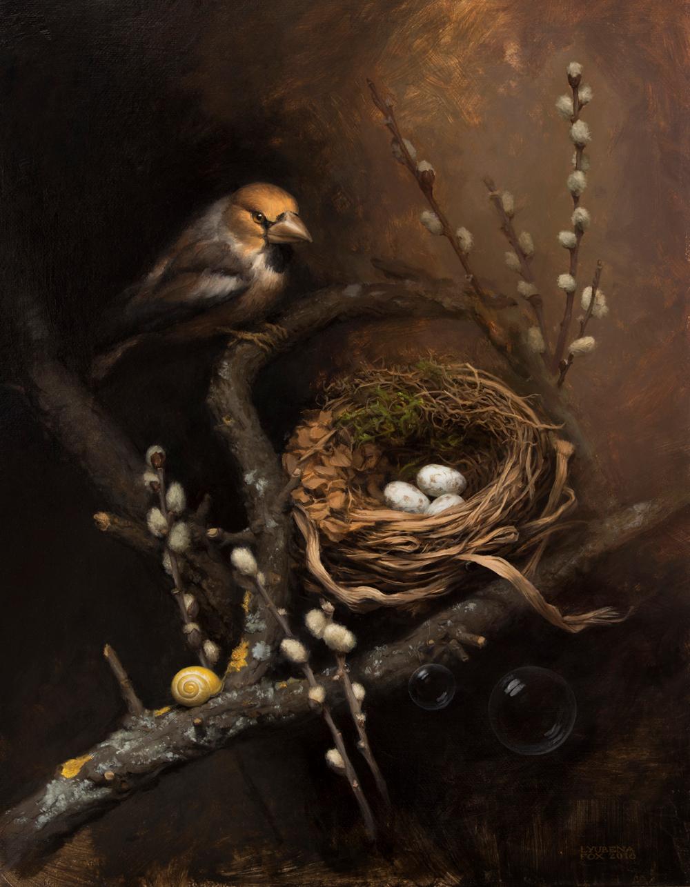 Lyubena Fox Figurative Painting – Das Nest