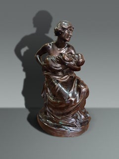 The Mother - British Old Bronze Sculpture Dark Brown Patina Albert Toft Original