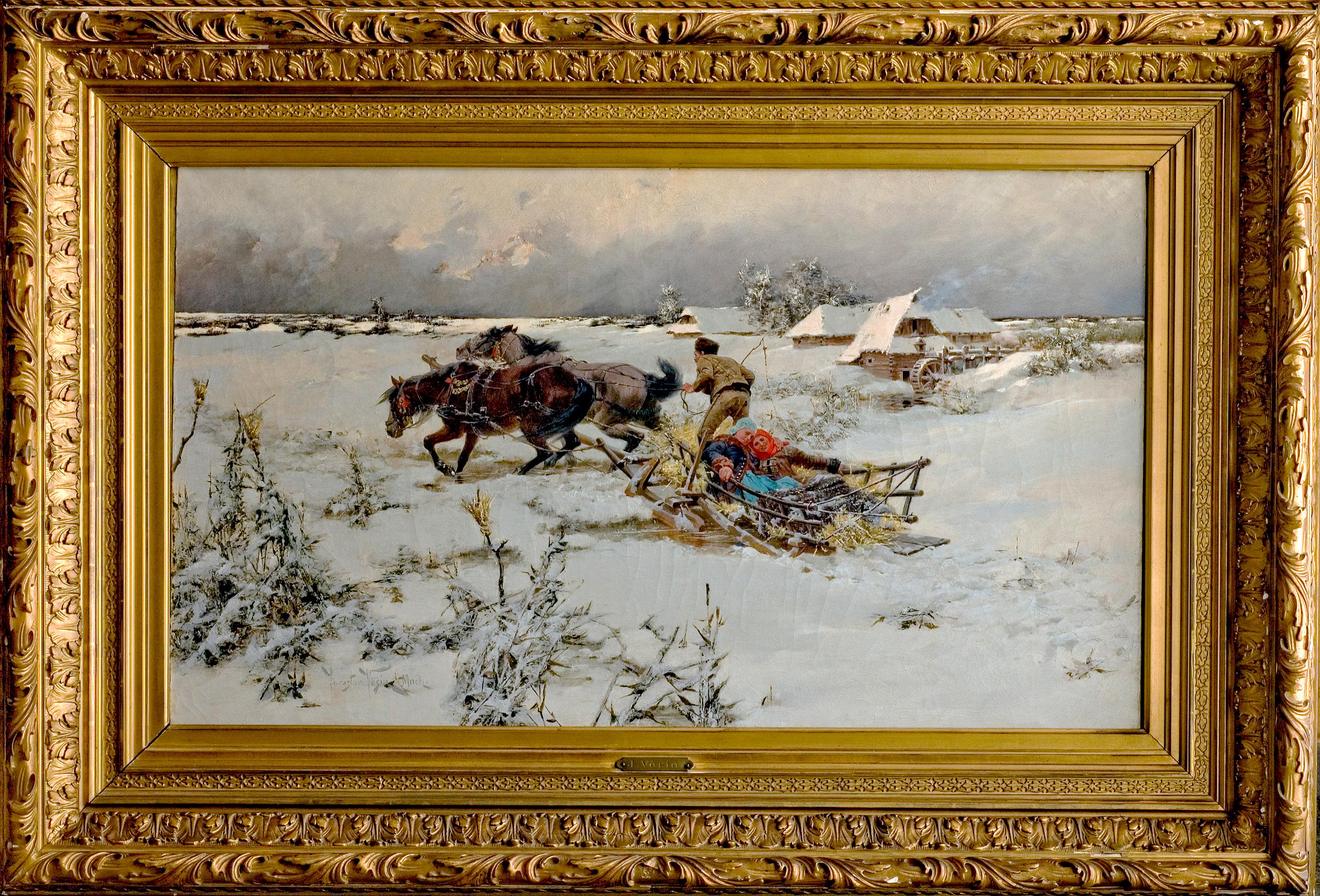 Yaroslav František Julius Veshin Figurative Painting - "In A Race With The Sled "