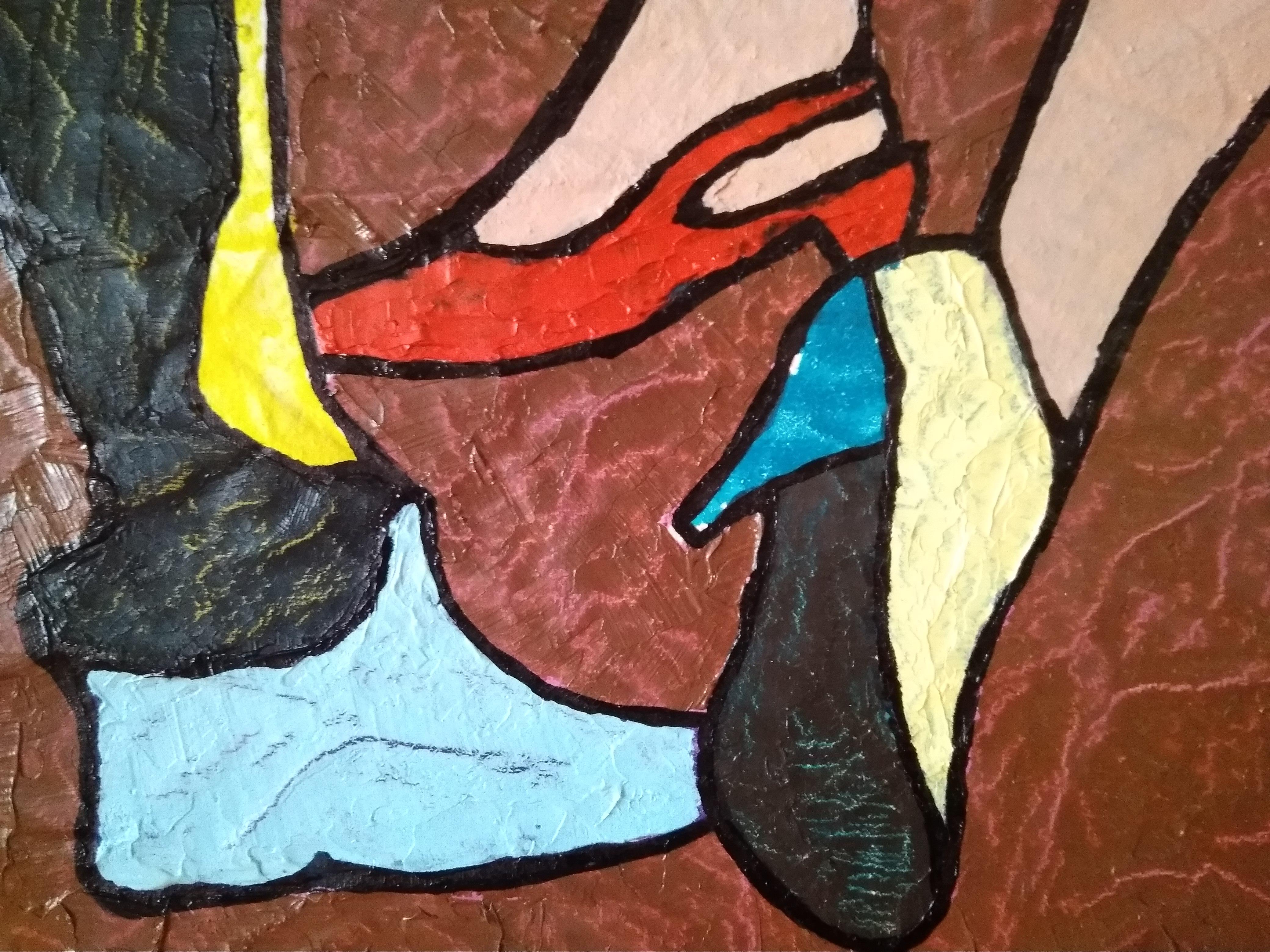 Demolished Lives – Pop Art-Gemälde in Rot, Grün, Lila, Braun und Blau (Pop-Art), Painting, von Vlado Vesselinov