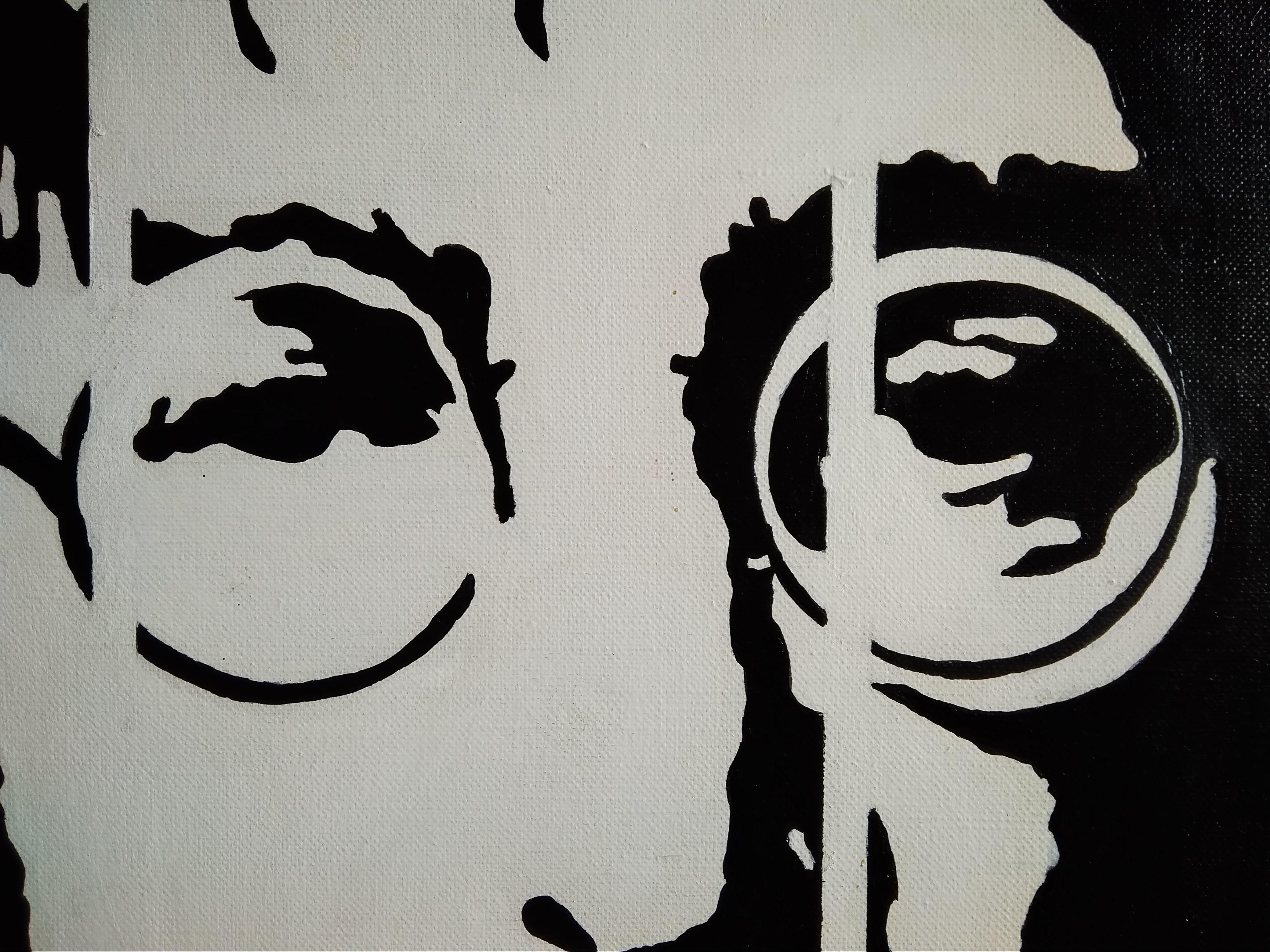 Lennon - Mischtechnik-Porträtmalerei in den Farben Weiß Schwarz  (Pop-Art), Painting, von Vlado Vesselinov