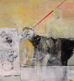 Saint George - Pittura astratta a tecnica mista Colori Rosso Giallo Grigio Nero Bianco