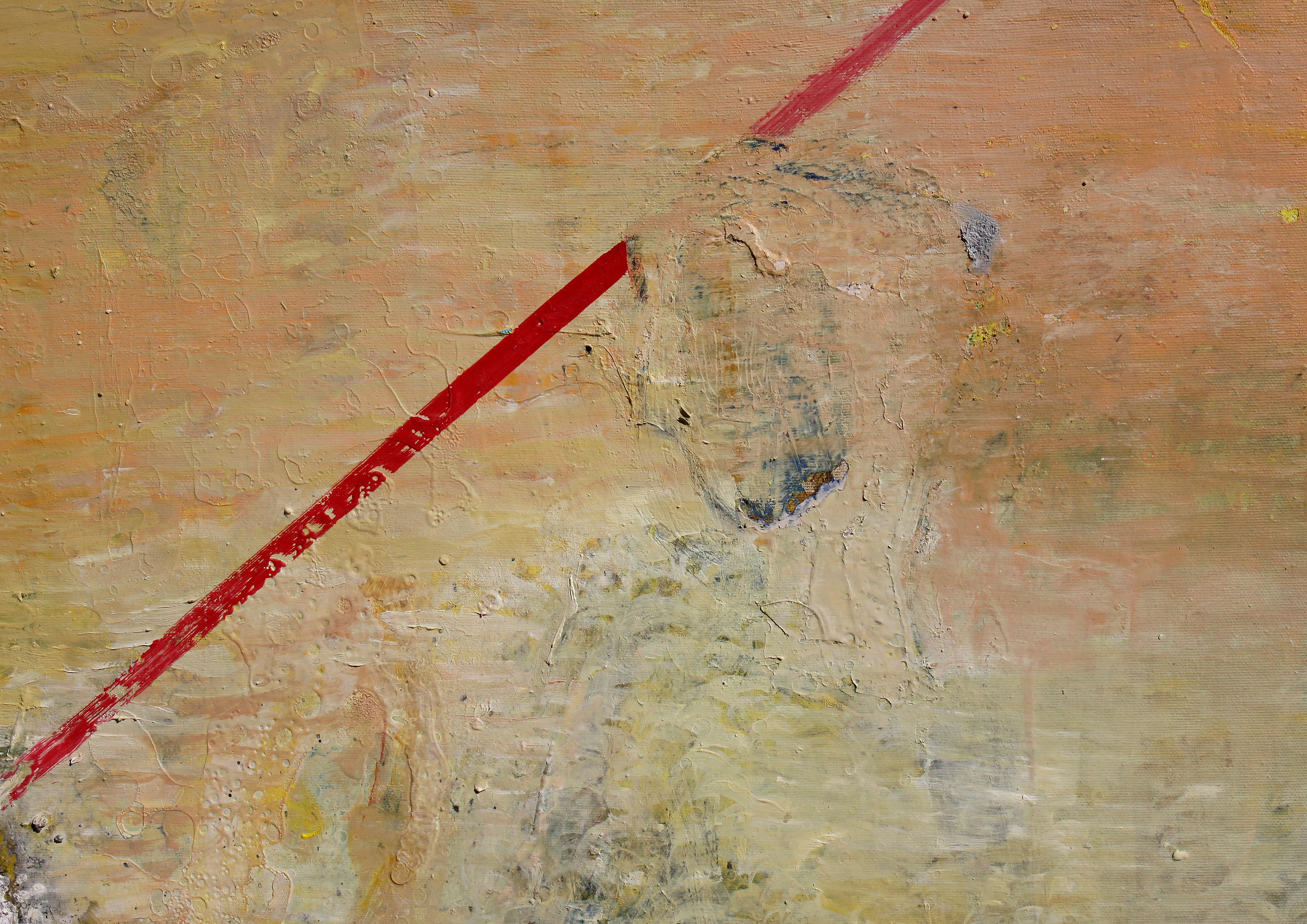 Saint George - Abstraktes Gemälde in Mischtechnik in den Farben Rot Gelb Grau Schwarz Weiß – Painting von Deyan Valkov