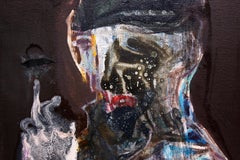 Dialogue - Peinture abstraite technique mixte Couleurs Gris Violet Noir Blanc Bleu