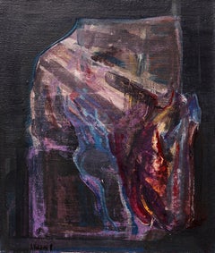 The Bald Dog - Abstraktes Gemälde in Mischtechnik, Farben Lila Blau Grau Schwarz Rosa