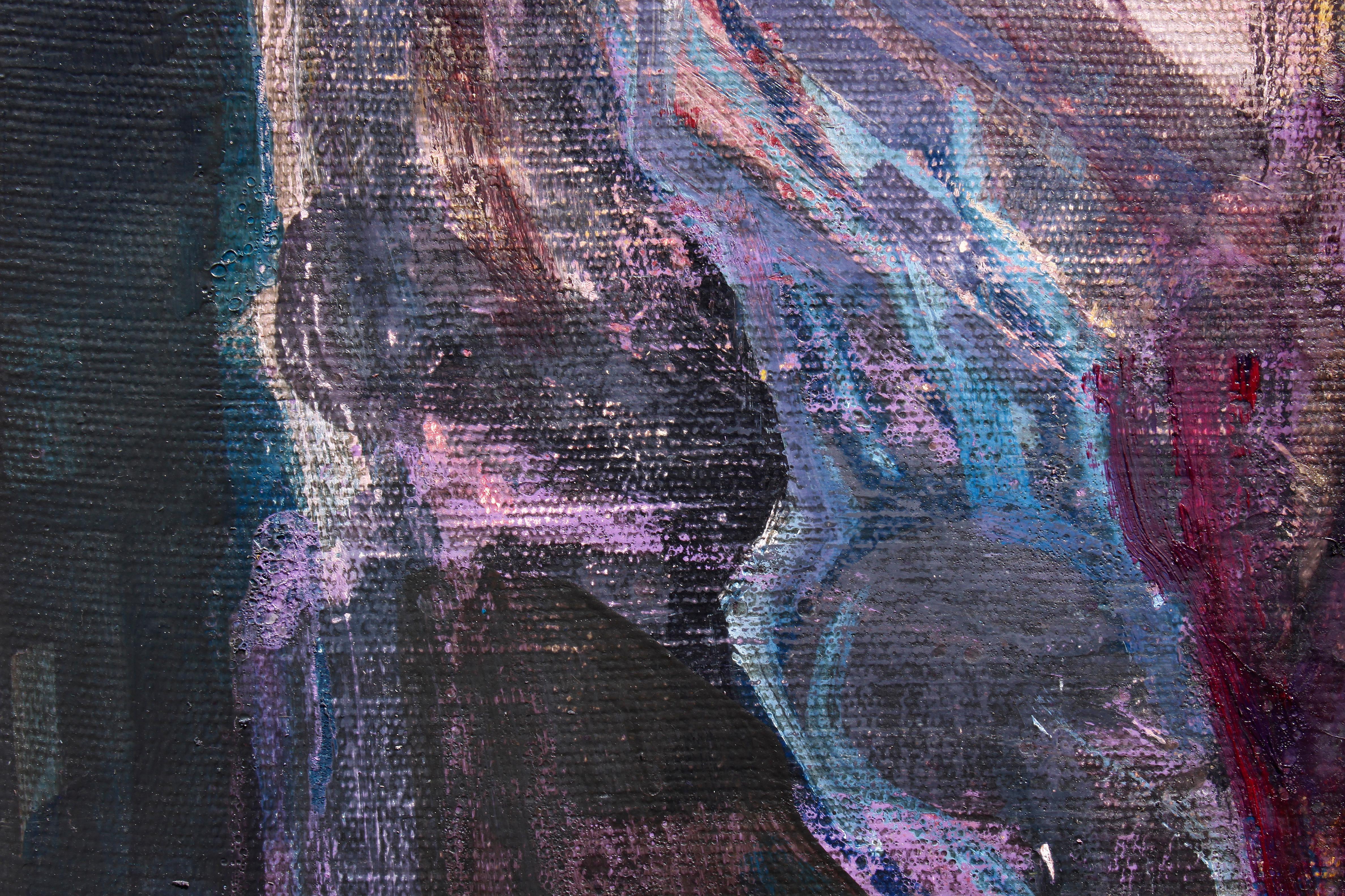 Il cane calvo - Quadro astratto a tecnica mista Colori Viola Blu Grigio Nero Rosa - Painting Astratto di Deyan Valkov