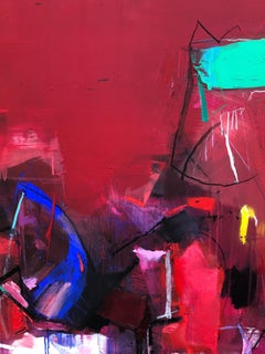 May -  Large Abstract Oil Painting Red Blue Green Lilac Pink Yellow Black White