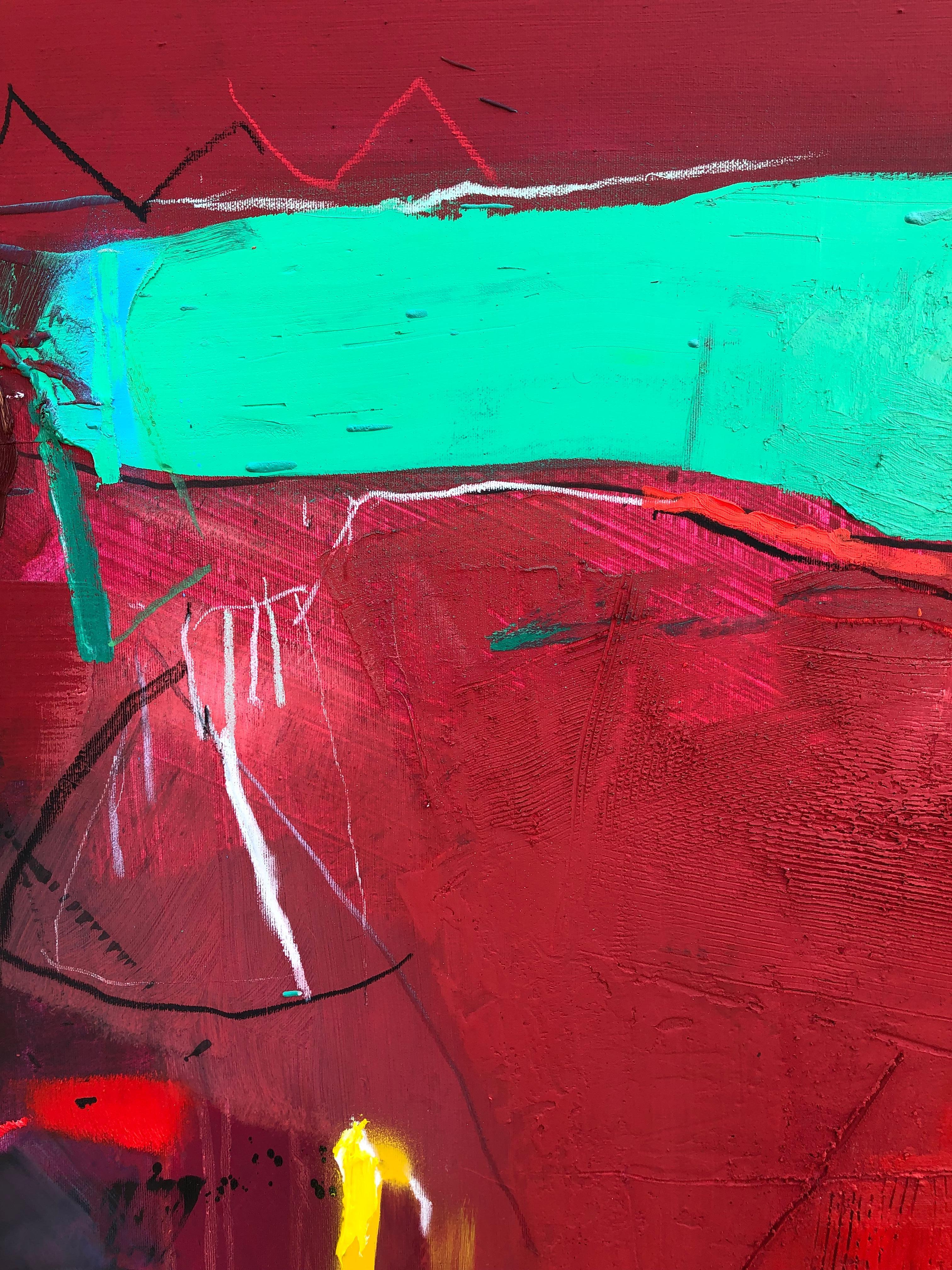 Maggio -  Grande pittura ad olio astratta Rosso Blu Verde Lilla Rosa Giallo Nero Bianco - Painting Astratto di Plamen Bonev